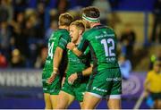 24 September 2021; Kieran Marmion of Connacht, centre, celebrates with his team-mates after scoring a try during the United Rugby Championship match between Cardiff Blues and Connacht at Arms Park in Cardifff, Wales. Photo by Mark Lewis/Sportsfile