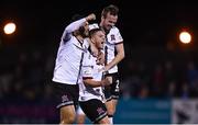 24 September 2021; Sean Murray, centre, celebrates after scoring his side's second goal with Dundalk team-mates Sami Ben Amar, left, and Cameron Dummigan during the SSE Airtricity League Premier Division match between Dundalk and Sligo Rovers at Oriel Park in Dundalk, Louth. Photo by Ben McShane/Sportsfile