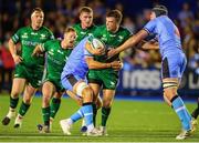 24 September 2021; Tom Farrell of Connacht is tackled by Seb Davies of Cardiff Blues during the United Rugby Championship match between Cardiff Blues and Connacht at Arms Park in Cardifff, Wales. Photo by Mark Lewis/Sportsfile