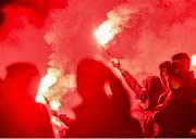 24 September 2021; St Patrick's Athletic supporters light flares during the SSE Airtricity League Premier Division match between St Patrick's Athletic and Shamrock Rovers at Richmond Park in Dublin. Photo by Sam Barnes/Sportsfile