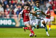 24 September 2021; Darragh Burns of St Patrick's Athletic in action against Barry Cotter of Shamrock Rovers during the SSE Airtricity League Premier Division match between St Patrick's Athletic and Shamrock Rovers at Richmond Park in Dublin. Photo by Sam Barnes/Sportsfile