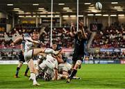 24 September 2021; Nathan Doak of Ulster kicks under pressure from Richie Gray of Glasgow Warriors during the United Rugby Championship match between Ulster and Glasgow Warriors at Kingspan Stadium in Belfast. Photo by Harry Murphy/Sportsfile