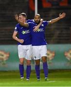 24 September 2021; Ethan Boyle of Finn Harps, right, celebrates with team-mate Ryan Rainey after scoring his side's first goal during the SSE Airtricity League Premier Division match between Bohemians and Finn Harps at Dalymount Park in Dublin. Photo by Piaras Ó Mídheach/Sportsfile