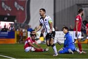 24 September 2021; Patrick Hoban of Dundalk celebrates his side's third goal, an own goal scored by John Mahon of Sligo Rovers, during the SSE Airtricity League Premier Division match between Dundalk and Sligo Rovers at Oriel Park in Dundalk, Louth. Photo by Ben McShane/Sportsfile
