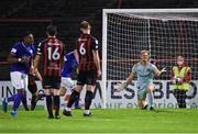 24 September 2021; Bohemians goalkeeper James Talbot  reacts after Ethan Boyle of Finn Harps, not pictured, scored his side's first goal during the SSE Airtricity League Premier Division match between Bohemians and Finn Harps at Dalymount Park in Dublin. Photo by Piaras Ó Mídheach/Sportsfile