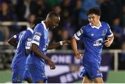 24 September 2021; Phoenix Patterson, right, of Waterford celebrates  with team-mates after scoring his side's first goal during the SSE Airtricity League Premier Division match between Waterford and Drogheda United at RSC in Waterford. Photo by Michael P Ryan/Sportsfile