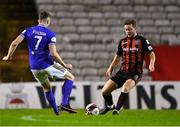 24 September 2021; Conor Levingston of Bohemians in action against Karl O’Sullivan of Finn Harps during the SSE Airtricity League Premier Division match between Bohemians and Finn Harps at Dalymount Park in Dublin. Photo by Piaras Ó Mídheach/Sportsfile