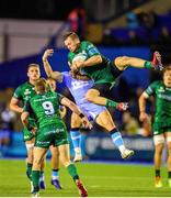 24 September 2021; Jack Carty of Connacht and Hallam Amos of Cardiff Blues compete for the high ball during the United Rugby Championship match between Cardiff Blues and Connacht at Arms Park in Cardifff, Wales. Photo by Mark Lewis/Sportsfile