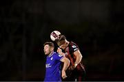 24 September 2021; Ciaran Kelly of Bohemians wins a header against Karl O’Sullivan of Finn Harps during the SSE Airtricity League Premier Division match between Bohemians and Finn Harps at Dalymount Park in Dublin. Photo by Piaras Ó Mídheach/Sportsfile