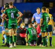 24 September 2021; Jack Carty of Connacht, 10, receives treatment on the pitch during the United Rugby Championship match between Cardiff Blues and Connacht at Arms Park in Cardifff, Wales. Photo by Mark Lewis/Sportsfile