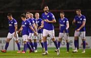 24 September 2021; David Webster of Finn Harps celebrates his side's second goal, scored by team-mate Dan Hawkins during the SSE Airtricity League Premier Division match between Bohemians and Finn Harps at Dalymount Park in Dublin. Photo by Piaras Ó Mídheach/Sportsfile