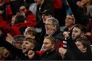 24 September 2021; Ulster supporters celebrate during the United Rugby Championship match between Ulster and Glasgow Warriors at Kingspan Stadium in Belfast. Photo by Harry Murphy/Sportsfile
