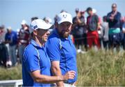 24 September 2021; Shane Lowry, right, and Rory McIlroy of Team Europe during their Friday afternoon fourballs match against Tony Finau and Harris English of Team USA at the Ryder Cup 2021 Matches at Whistling Straits in Kohler, Wisconsin, USA. Photo by Tom Russo/Sportsfile