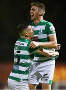 24 September 2021; Dylan Watts, right, and Gary O'Neill of Shamrock Rovers celebrates their side's winning goal during the SSE Airtricity League Premier Division match between St Patrick's Athletic and Shamrock Rovers at Richmond Park in Dublin. Photo by Seb Daly/Sportsfile