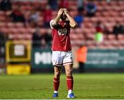24 September 2021; Paddy Barrett of St Patrick's Athletic dejected after his side's defeat in the SSE Airtricity League Premier Division match between St Patrick's Athletic and Shamrock Rovers at Richmond Park in Dublin. Photo by Sam Barnes/Sportsfile