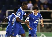24 September 2021; Phoenix Patterson, right, of Waterford celebrates with team-mates after scoring his side's first goal during the SSE Airtricity League Premier Division match between Waterford and Drogheda United at RSC in Waterford. Photo by Michael P Ryan/Sportsfile