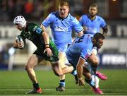 24 September 2021; Mack Hansen of Connacht gets past Owen Lane of Cardiff Blues during the United Rugby Championship match between Cardiff Blues and Connacht at Arms Park in Cardifff, Wales. Photo by Ben Evans/Sportsfile