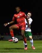 24 September 2021; Stanley Anaebonam of Shelbourne in action against Dean Casey of Cabinteely during the SSE Airtricity League First Division match between Cabinteely and Shelbourne at Stradbrook in Blackrock, Dublin. Photo by David Fitzgerald/Sportsfile
