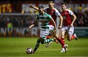 24 September 2021; Danny Mandroiu of Shamrock Rovers in action against Jamie Lennon of St Patrick's Athletic during the SSE Airtricity League Premier Division match between St Patrick's Athletic and Shamrock Rovers at Richmond Park in Dublin. Photo by Seb Daly/Sportsfile