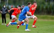 24 September 2021; David Hawkshaw of Leinster makes a break during the Development Interprovincial match between Leinster XV and Munster XV at the IRFU High Performance Centre at the Sport Ireland Campus in Dublin. Photo by Brendan Moran/Sportsfile