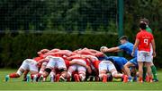 24 September 2021; Leinster scrum-half Cormac Foley prepares to put the ball into a scrum during the Development Interprovincial match between Leinster XV and Munster XV at the IRFU High Performance Centre at the Sport Ireland Campus in Dublin. Photo by Brendan Moran/Sportsfile
