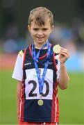 25 September 2021; Zac Walker from Monaghan after he won the Boys under-9 80 metre during the Aldi Community Games Track and Field Athletics finals at Carlow IT Sports Campus in Carlow. Photo by Matt Browne/Sportsfile
