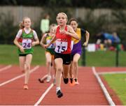 25 September 2021; Freya Bateman from Clontead-Kinsale, Cork, on her way to winning the Girls under-12 600 metre during the Aldi Community Games Track and Field Athletics finals at Carlow IT Sports Campus in Carlow. Photo by Matt Browne/Sportsfile