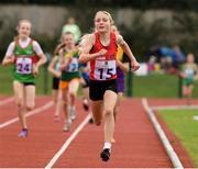 25 September 2021; Freya Bateman from Clontead-Kinsale, Cork, on her way to winning the Girls under-12 600 metre during the Aldi Community Games Track and Field Athletics finals at Carlow IT Sports Campus in Carlow. Photo by Matt Browne/Sportsfile