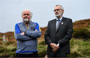 25 September 2021; Uachtarán Chumann Lúthchleas Gael Larry McCarthy, right, with Event sponsor Martin Donnelly during the M. Donnelly GAA All-Ireland Poc Fada finals at Annaverna Mountain in the Cooley Peninsula, Ravensdale, Louth. Photo by Ben McShane/Sportsfile