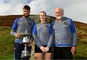 25 September 2021; Winner Colin Ryan of Limerick, left, with Martina McMahon of Limerick, centre, and event sponsor Martin Donnelly after the M. Donnelly GAA All-Ireland Poc Fada finals at Annaverna Mountain in the Cooley Peninsula, Ravensdale, Louth. Photo by Ben McShane/Sportsfile