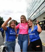 25 September 2021; Leinster supporters, from left, Zara Montgomery, Leah Kerry and Laura Montgomery prior to the United Rugby Championship match between Leinster and Vodacom Bulls at Aviva Stadium in Dublin. Photo by David Fitzgerald/Sportsfile