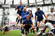 25 September 2021; Josh van der Flier of Leinster celebrates after scoring his side's first try during the United Rugby Championship match between Leinster and Vodacom Bulls at the Aviva Stadium in Dublin. Photo by Harry Murphy/Sportsfile