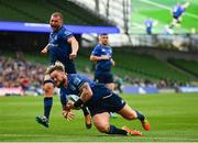 25 September 2021; Andrew Porter of Leinster scores his side's second try during the United Rugby Championship match between Leinster and Vodacom Bulls at Aviva Stadium in Dublin. Photo by David Fitzgerald/Sportsfile