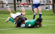 25 September 2021; Linda Djougang of Ireland scores a try during the Rugby World Cup 2022 Europe qualifying tournament match between Ireland and Scotland at Stadio Sergio Lanfranchi in Parma, Italy. Photo by Roberto Bregani/Sportsfile