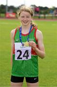 25 September 2021; Kate Brennan from Cong, Mayo, after she won the Girls under-14 Hurdles during the Aldi Community Games Track and Field Athletics finals at Carlow IT Sports Campus in Carlow. Photo by Matt Browne/Sportsfile