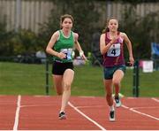 25 September 2021; Eanna Ni Haighin, 3, from Crecora-Patrickswell, Limerick, on her way to winning the Girls under-14 100 metre during the Aldi Community Games Track and Field Athletics finals at Carlow IT Sports Campus in Carlow. Photo by Matt Browne/Sportsfile