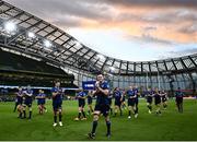 25 September 2021; James Ryan of Leinster, centre, and team-mates applaud the support following the United Rugby Championship match between Leinster and Vodacom Bulls at Aviva Stadium in Dublin. Photo by David Fitzgerald/Sportsfile