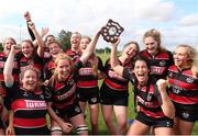 25 September 2021; Tullamore RFC players celebrate after the Bank of Ireland Paul Flood plate final match between Tullamore RFC and CYM RFC at Tullow RFC in Carlow. Photo by Michael P Ryan/Sportsfile