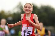 25 September 2021; Freya Bateman from Clontead-Kinsale, Cork, after winning the Girls under-12 600 metre during the Aldi Community Games Track and Field Athletics finals at Carlow IT Sports Campus in Carlow. Photo by Matt Browne/Sportsfile