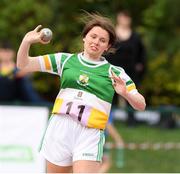 25 September 2021; Emma Foley from Ferbane, Offaly, after she won the girls under-16 shot putt during the Aldi Community Games Track and Field Athletics finals at Carlow IT Sports Campus in Carlow. Photo by Matt Browne/Sportsfile