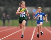25 September 2021; Ava Broderick from Carlow on her way to finishing second in the Girls under-10 100 metre during the Aldi Community Games Track and Field Athletics finals at Carlow IT Sports Campus in Carlow. Photo by Matt Browne/Sportsfile