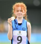 25 September 2021; Ella Duffy from Dublin after she won the Girls under-10 100 metre during the Aldi Community Games Track and Field Athletics finals at Carlow IT Sports Campus in Carlow. Photo by Matt Browne/Sportsfile