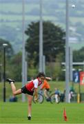 25 September 2021; Lorraine Coakley from Skibereen, Cork, on her way to finishing second in the Girls under-12 Ball Throw during the Aldi Community Games Track and Field Athletics finals at Carlow IT Sports Campus in Carlow. Photo by Matt Browne/Sportsfile