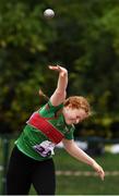 25 September 2021; Ruby Jennings from Claremorris, Mayo, on her way to finishing second in the Girls under-14 Shot Putt during the Aldi Community Games Track and Field Athletics finals at Carlow IT Sports Campus in Carlow. Photo by Matt Browne/Sportsfile