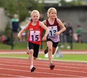 25 September 2021; Lauren O'Sullivan from Kinsale, Cork, on her way to finishing third in the Girls under-8 60 metre during the Aldi Community Games Track and Field Athletics finals at Carlow IT Sports Campus in Carlow. Photo by Matt Browne/Sportsfile