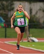 25 September 2021; Saoirse Dillon, from Duagh-Lyre, Kerry, who came second in the Girls under-14 100 metre during the Aldi Community Games Track and Field Athletics finals at Carlow IT Sports Campus in Carlow. Photo by Matt Browne/Sportsfile