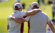25 September 2021; Shane Lowry, right, and Tyrrell Hatton of Team Europe during their Saturday afternoon fourballs match against Tony Finau and Harris English of Team USA at the Ryder Cup 2021 Matches at Whistling Straits in Kohler, Wisconsin, USA. Photo by Tom Russo/Sportsfile
