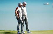 25 September 2021; Shane Lowry, right, and Tyrrell Hatton of Team Europe during their Saturday afternoon fourballs match against Tony Finau and Harris English of Team USA at the Ryder Cup 2021 Matches at Whistling Straits in Kohler, Wisconsin, USA. Photo by Tom Russo/Sportsfile