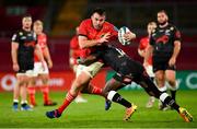 25 September 2021; Niall Scannell of Munster is tackled by Yaw Penxe of Cell C Sharks during the United Rugby Championship match between Munster and Cell C Sharks at Thomond Park in Limerick. Photo by Seb Daly/Sportsfile