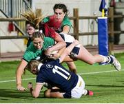 25 September 2021; Eimear Considine of Ireland is tackled by Megan Gaffney of Scotland during the Rugby World Cup 2022 Europe qualifying tournament match between Ireland and Scotland at Stadio Sergio Lanfranchi in Parma, Italy. Photo by Roberto Bregani/Sportsfile